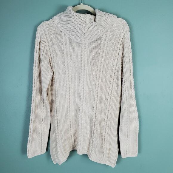 Jeanne Pierre Cable Knit Cowl Neck Cream Sweater Size Medium - Picture 2 of 6